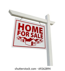 White And Red Home For Sale Real Real Estate Sign Isolated On A White Background.