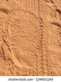 A White Rhino Footprint In Red Sand