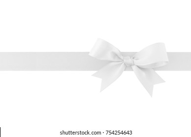 white ribbon with bow isolated on white background, simplicity decoration for add beauty to gift box and greeting card, flat lay close-up top view
