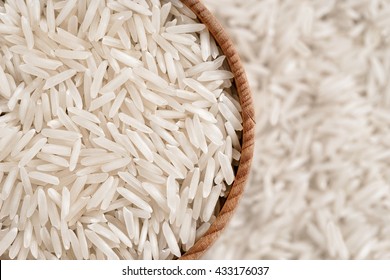 White rice in bowl. Close up, top view, high resolution product.
