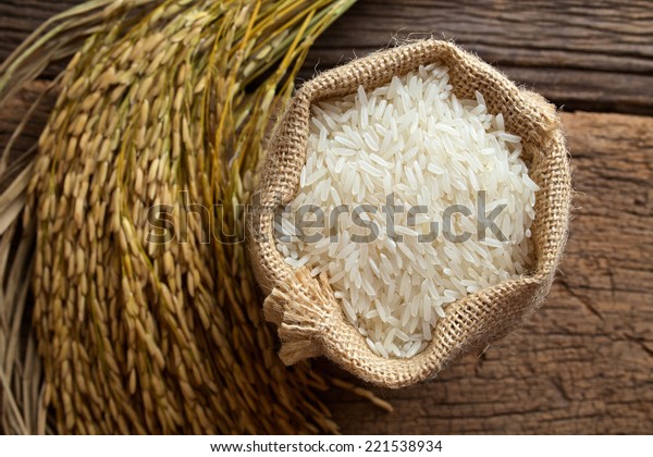 White Rice Burlap Sack Rice Grain Stock Photo (Edit Now) 221538934