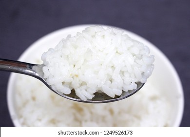 White Rice On A Spoon