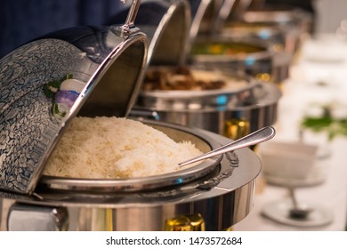 White Rice Or Steam Rice In Food Stations In The Line Catering Buffet Food Luxury Hotel  