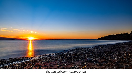 The White Rock Beach in British Columbia, Canada at sunset