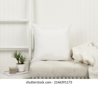 white room bench pillow white mockup front with beautiful background. Ready to replace your design - Shutterstock ID 2146391173