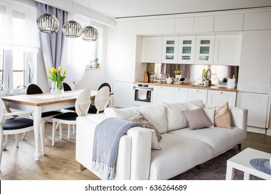 White room with sofa. Scandinavian interior design. - Shutterstock ID 636264689