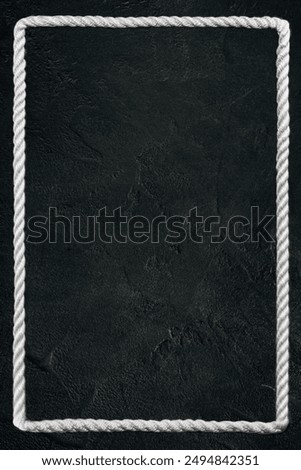 White Rope Frame Shape on Dark Background, Nautical Rope Frame