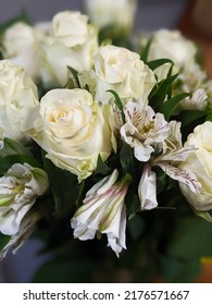 White Roses In A Bouquet With White Flowers