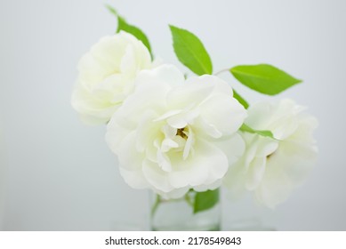 White roses are displayed in the vases - Shutterstock ID 2178549843
