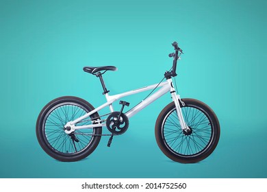 White Rough Dirty BMX Bike Isolated In Green Background. Kids Bike.