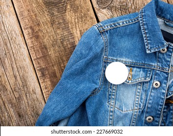 White Round Badge Button On Denim Jacket