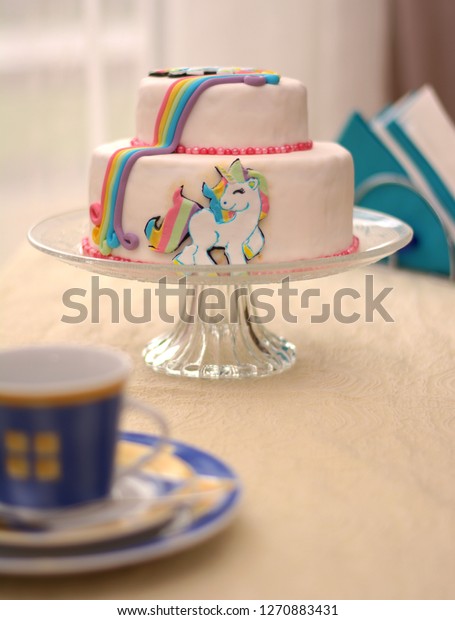White Round Double Floor Cake Rainbow Stock Photo Edit Now
