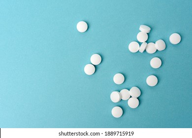 White Round Pill For Healthcare. Medical Treatment