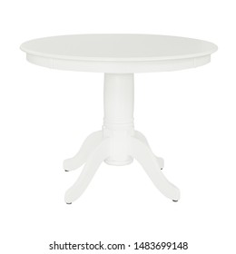 The White Round Table Isolated On The White Background.