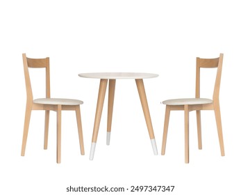 white round table and two chairs isolated on a white background