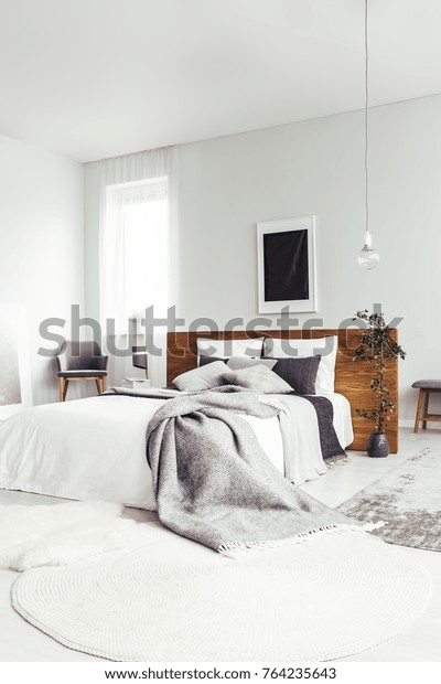 White Rug King Size Bed Grey Stock Photo Edit Now 764235643