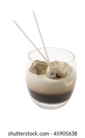 White Russian Mixed Drink On White Bakground