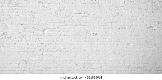 White Rustic Texture. Retro Whitewashed Old Brick Wall Surface. Vintage Structure. Grungy Shabby Uneven Painted Plaster. Whiten Facade Background. Design Element. Abstract Light White Web Banner. - Shutterstock ID 521916961