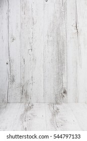 White Rustic Wood Background Table. Vertical Image With Copy Space