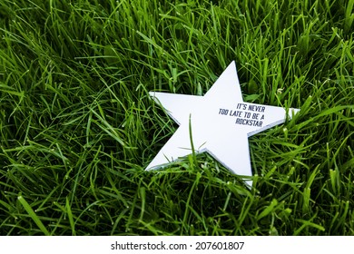 White Rustic Wooden Star On On The Grass With The Inspirational Funny Quote 