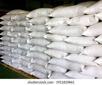 White Sack Stack In Storage Room Or Warehouse