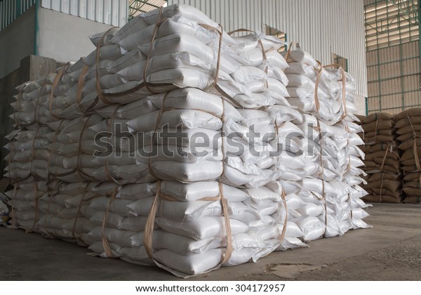 White Sacks Containing Rice Stock Photo 304172957 