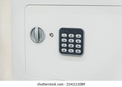 A White Safe With A Combination Lock. Deposit Module For Storing Money At Home And In The Office