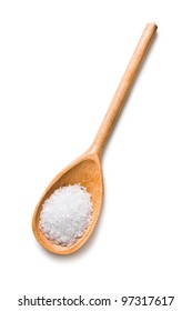 White Salt In Wooden Spoon