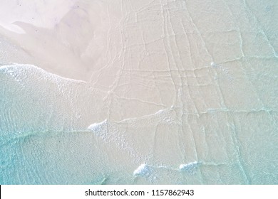 White Sand Beach Nature Background Turquoise Clear Sea Wave Water Aerial View Vacation Concept