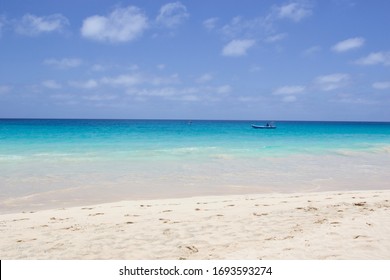 White Sand Beach And Turquoise Sea Water Of Santa Maria Beach In Sal Island, Cape Verde