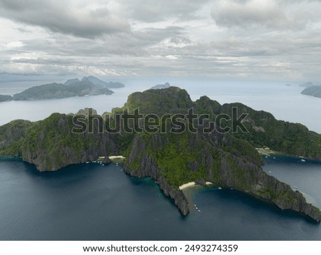 Similar – Image, Stock Photo Miniloc Island with limestone cliffs. Aerial drone panoramic picture. Bacuit Archipelago, El Nido, Palawan, Philippines