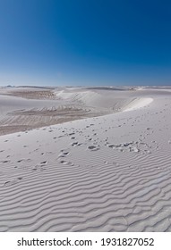 White Sand Dunes Showing Wind Ripples In Formnations Of Gypsum Hills At National Monument Park In Southwest North America Mexico Natural Area.