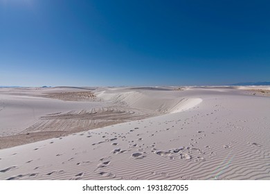 White Sand Dunes Showing Wind Ripples In Formnations Of Gypsum Hills At National Monument Park In Southwest North America Mexico Natural Area.