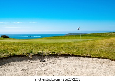 The White Sands Of A Sandtrap, To The Rolling Greens, Out To The Pacific Blue, Melding Into The Clear Skies Hovering Over The California Coast. Taken At The Links At Bodega Harbour.