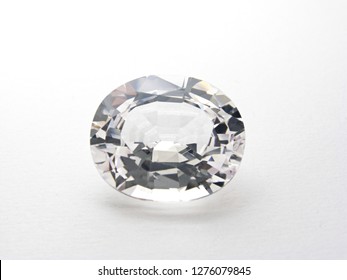 White Sapphire Oval Cut Gem Isolated On White Background For Gem Jewelry