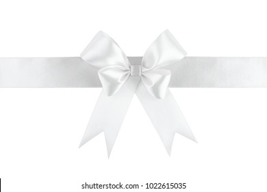 White satin ribbon bow isolated on white background