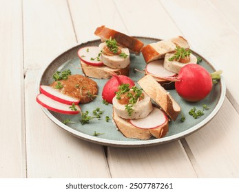 White sausage with sweet mustard and pretzel served as finger food on a wooden kitchen table - Powered by Shutterstock