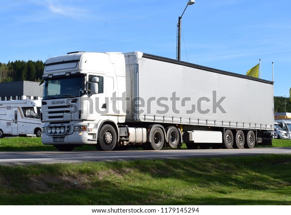 White Scania Truck On Road Kongsvinger Stock Photo 1179145294 ...