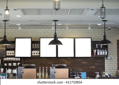 White Screen Display In Coffee Shop For Advertisement 