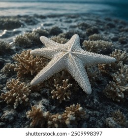 The White Sea Star is a stunningly elegant starfish characterized by its pure white coloration. Typically found in shallow, tropical waters, this starfish is known for its smooth - Powered by Shutterstock