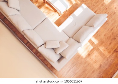 White Sectional Couch In A Large Luxury Interior Home