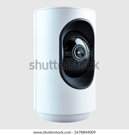 White Security Camera with Black Lens and Rotating Base