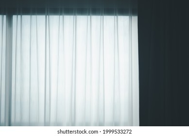 White See Through Window Curtain In A Home. Translucent White Fabric Curtains