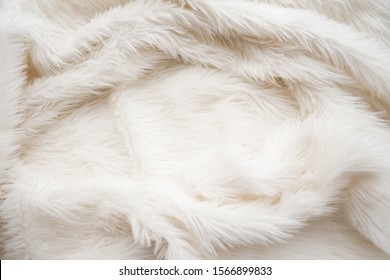 White Shaggy Blanket Texture As Background. White Fur Plaid