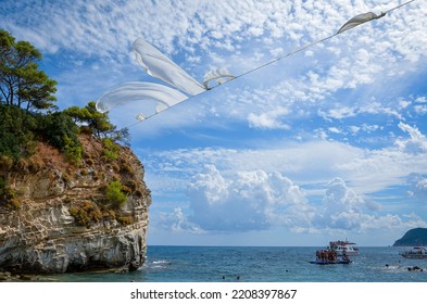 White Sheet Fabric Fluttering In The Wind