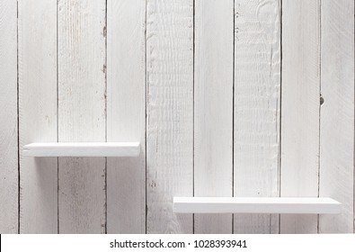 White Shelf On Wooden Wall Background Texture