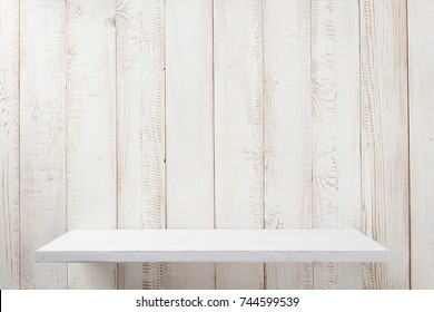 White Shelf On Wooden Wall Background Texture