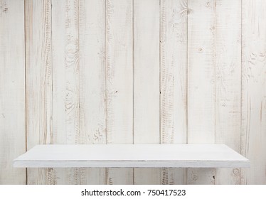 White Shelf On Wooden Wall Background Texture