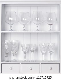 White Shelf With Vintage Crystal Glasses