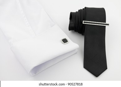 White Shirt And Black Tie On White
